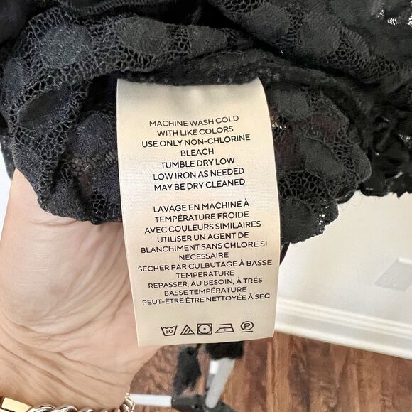 Free People Women’s Size Medium Polka Dot Sheer Veronica Top Black Lace V-neck - Picture 7 of 9